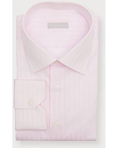 Stefano Ricci Tonal Stripe Cotton Dress Shirt - Pink
