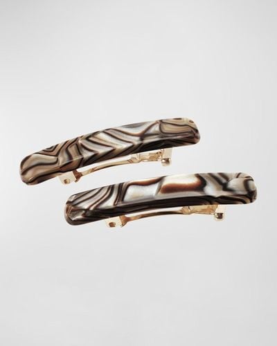 France Luxe Mini Classic Rectangle Barrettes, Set Of 2 - Metallic