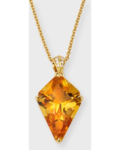 Lisa Nik 18k Yellow Gold Kite-shaped Citrine Necklace With Diamonds - Metallic