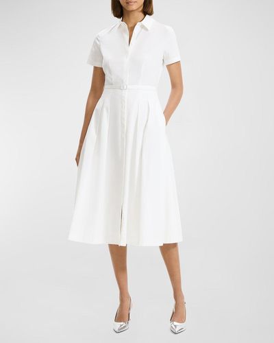 Theory Downing Cotton Short-Sleeve Midi Shirtdress - White