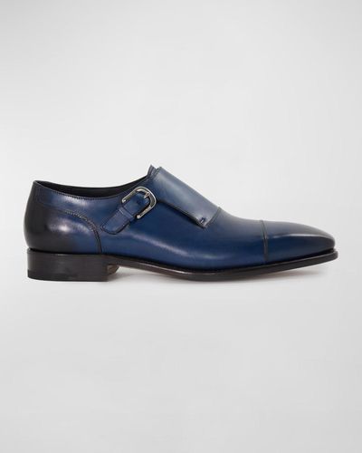 Paul Stuart Giordano Single-Monk Leather Shoes - Blue