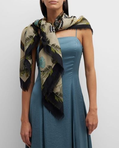 Franco Ferrari Floral Cotton-Silk Square Scarf - Blue