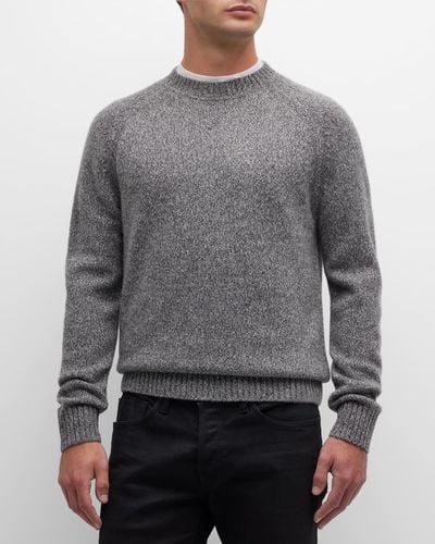 Neiman Marcus Cashmere Melange Crewneck Sweater - Gray