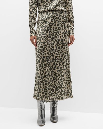 ATM Leopard-Print Silk Charmeuse Midi Skirt - Green
