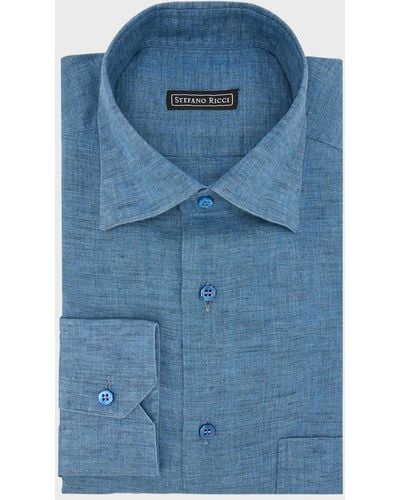Stefano Ricci Linen Sport Shirt - Blue