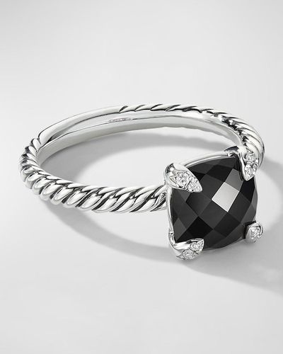 David Yurman Chatelaine Cushion Ring With Gemstone And Diamonds In Silver, 8mm - Metallic