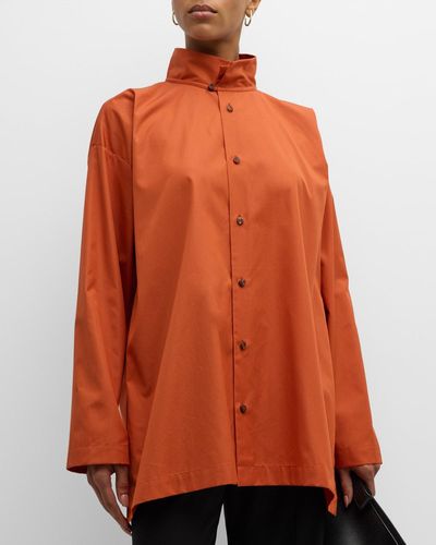 Eskandar Slim A-Line Two Collar Shirt With Stepped Insert (Long Length) - Orange