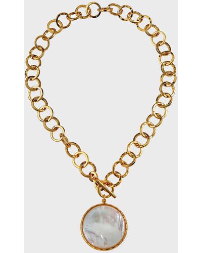 Nest Bezel-Set Mother-Of-Pearl Chain Necklace - Metallic