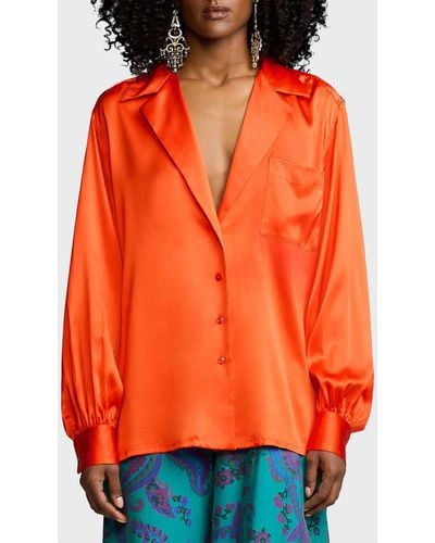 Ralph Lauren Collection Roslin Charmeuse Button-Front Shirt - Orange