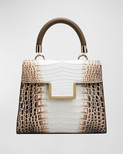 MARIA OLIVER Michelle Small Crocodile Top-Handle Bag With Strap - White