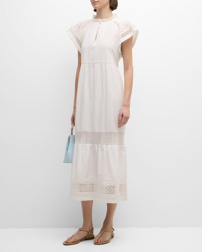 Marie Oliver Day Raglan-Sleeve Lace-Inset Midi Dress - White