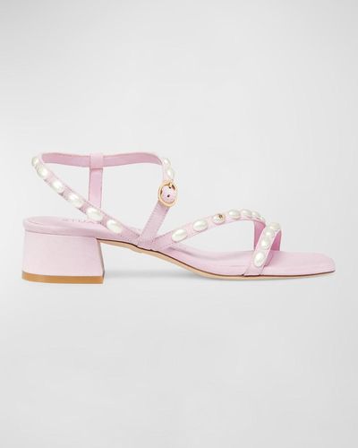 Stuart Weitzman Pearlita Studded Ankle-Strap Sandals - Pink