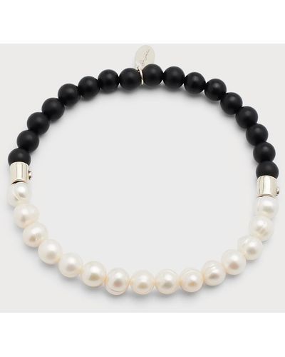 Jan Leslie Onyx And Freshwater Pearl Split Beaded Bracelet - Black