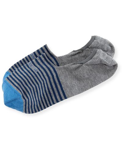 Marcoliani Invisible Touch Striped No-show Socks - Blue