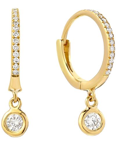 Zoe Lev 14K Diamond Huggie Earrings With Bezel Drops - Metallic