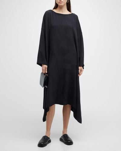 Eskandar Scoop Neck Midi Dress W/ Drop Hem - Black