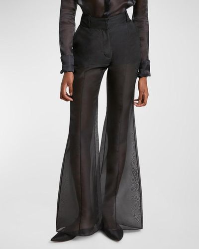 Gabriela Hearst Rhein High-Rise Sheer Silk Flared Pants - Black