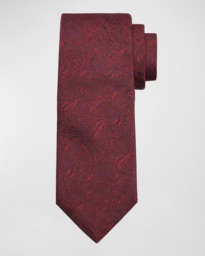 Brunello Cucinelli Silk-Cotton Tonal Paisley Tie - Purple