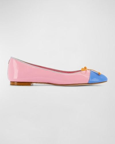 Sophia Webster Pirouette Colorblock Patent Bow Ballerina Flats - Pink