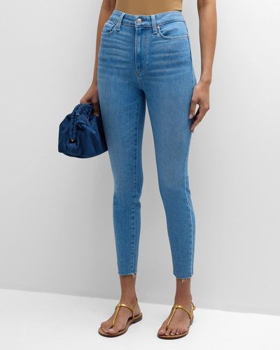 PAIGE Margot Skinny Ankle Jeans With Raw Hem - Blue