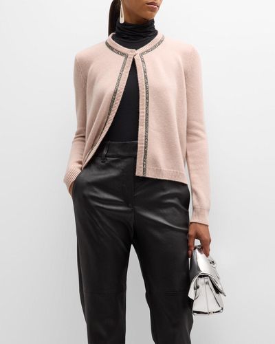Neiman Marcus Cashmere Shrug With Embellished Trim - Black