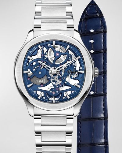 Piaget Polo 42mm Stainless Steel Blue Skeleton Watch