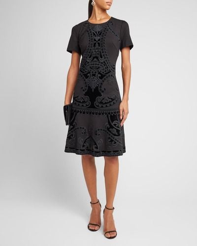 Kobi Halperin Blaine Velvet Embroidered Short-Sleeve Dress - Black
