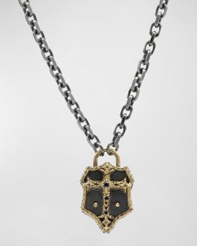 Armenta Diamond & Sapphire Cross Shield Necklace - Metallic