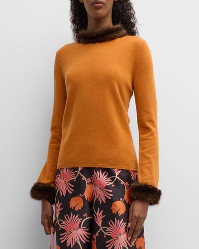 Frances Valentine Aude Faux Fur-Trim Wool-Cashmere Sweater - Orange