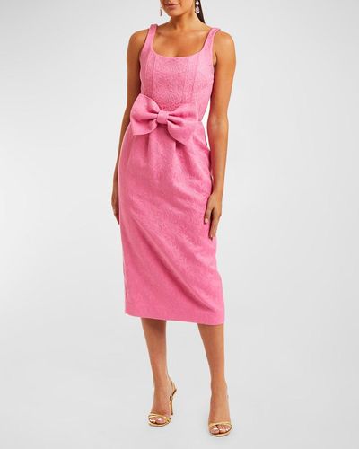 mestiza Audrey Sleeveless Bow-Front Jacquard Midi Dress - Pink