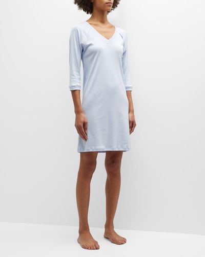 Hanro Pure Essence 3/4-Sleeve Gown - Blue