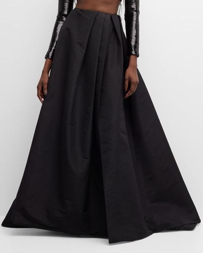 Monique Lhuillier Pleated Slit-Hem Faille Ball Skirt - Black
