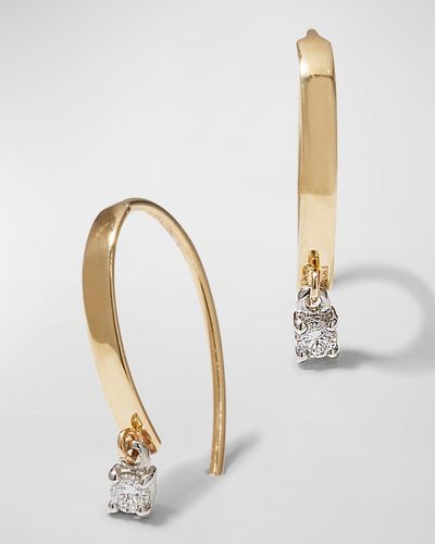 Lana Jewelry Mini Flat Hooked On Hoop Earrings With Dangle Diamonds - White