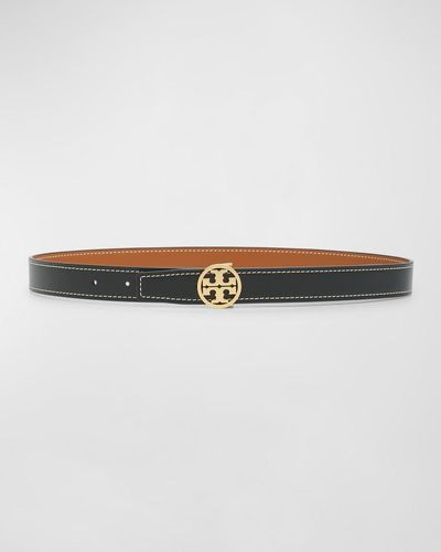 Tory Burch Miller Reversible Smooth Leather Belt - Gray