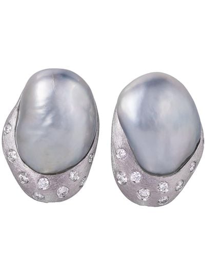 Margot McKinney Jewelry 18k Baroque Pearl & Diamond Stud Earrings - Gray