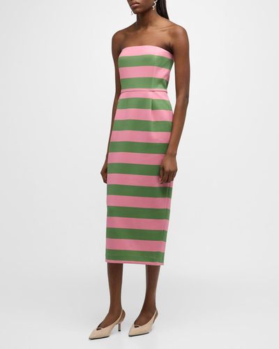 BERNADETTE Elena Strapless Striped Midi Column Dress - Green