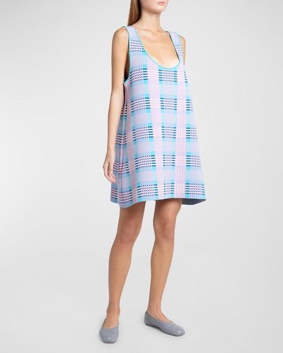 Marni Check Jacquard Knit Mini Dress - Blue