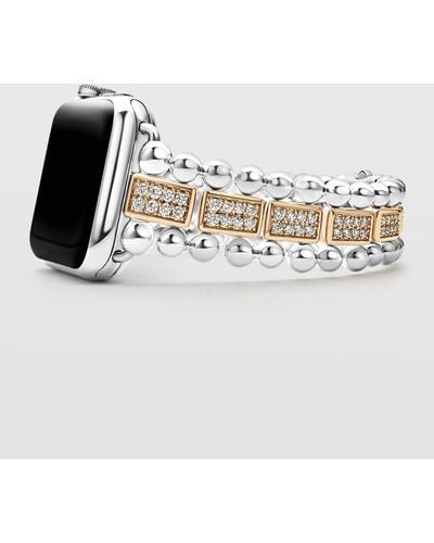 Lagos Smart Caviar Two-Tone Sterling And 18K Rose Full Diamond Apple Watch Bracelet, 38-44Mm - White