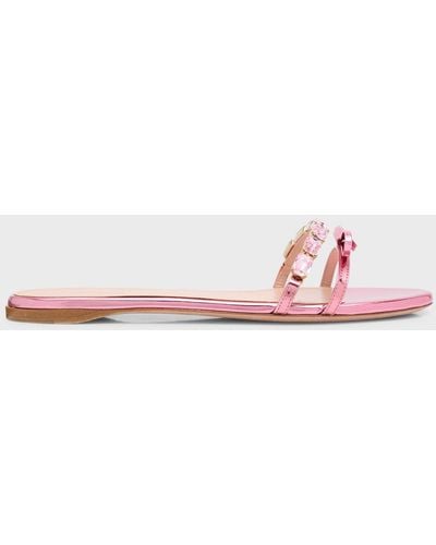 Giambattista Valli Mirror Bow Crystal Flat Slide Sandals - Pink