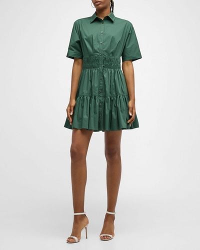 Veronica Beard Greta Short-Sleeve Button-Front Mini Dress - Green