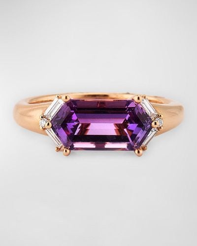 Lisa Nik 18K Rose Hexagonal Amethyst And Diamond Ring, Size 6 - Multicolor