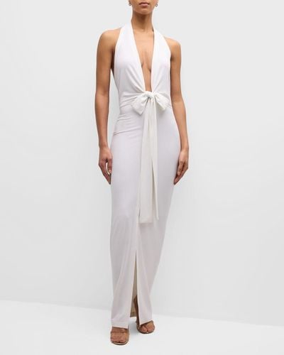 Norma Kamali Tie-Front Halter Gown - White
