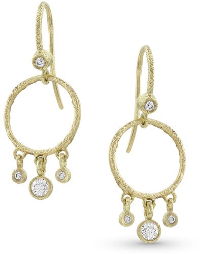 Dominique Cohen 18k Gold Diamond Hoop Drop Fringe Earrings - Metallic