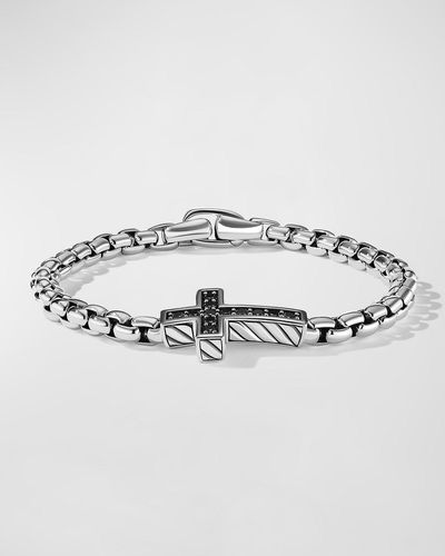 David Yurman Pave Cross Bracelet In Silver With Black Diamonds