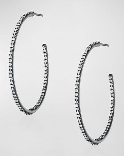 Sheryl Lowe Inside-out Diamond Hoop Earrings In Black Rhodium-tone - Metallic