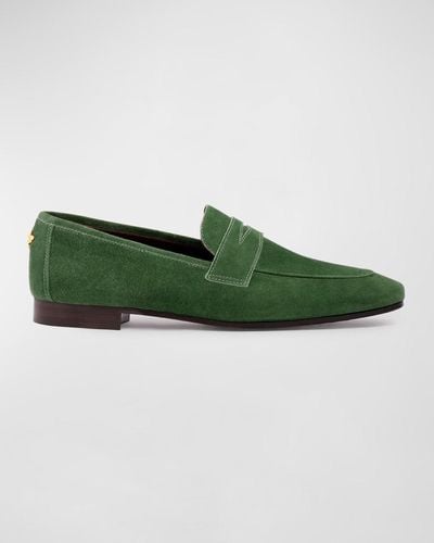 Bougeotte Flaneur Suede Flat Penny Loafers - Green