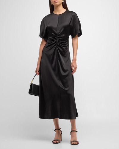 Fabiana Filippi Ruched Wool-Satin A-Line Midi Dress - Black