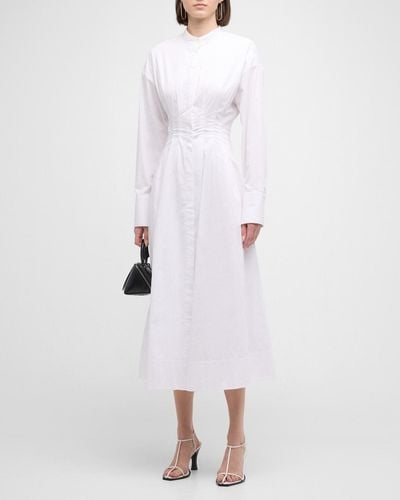 STAUD Lorenza Cotton Poplin Midi Shirt Dress - White