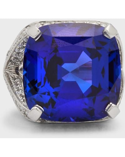 Oscar Heyman Platinum Tanzanite Diamond Ring - Blue