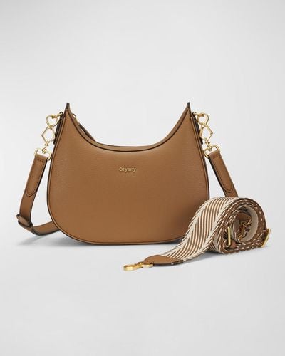 orYANY French Zip Leather Crossbody Bag - Brown
